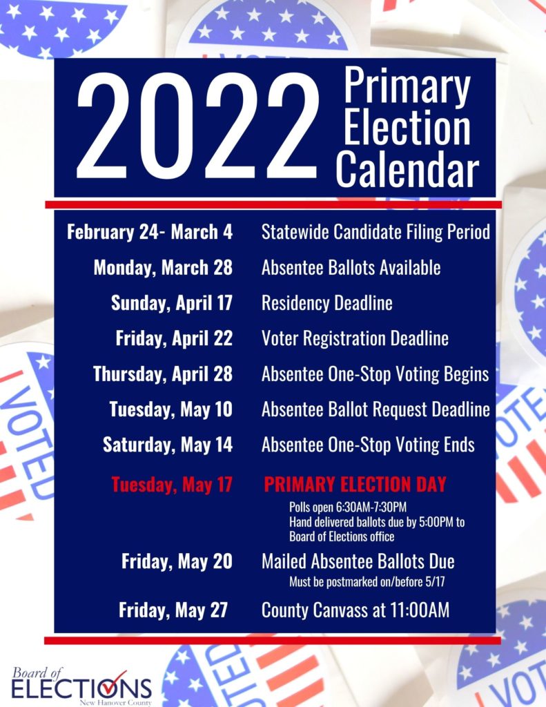 2022 Primary Calendar New Hanover County Republican Party